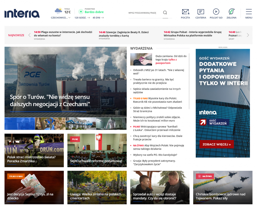 The new homepage for Interia . has been launched