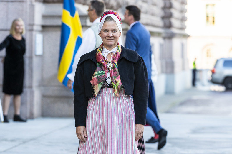 Magdalena Anderson in Swedish traditional dress on the opening day of the parliamentary session