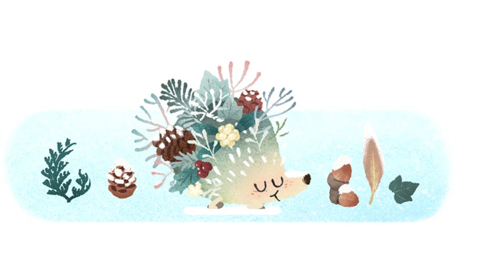 The first day of winter.  When will spring come?  Beautiful winter google doodle