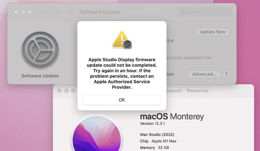 Problems updating some versions of Apple Studio Display